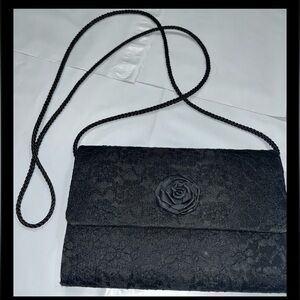Black LACE formal Purse Evening Bag Magnetic Flap Crossbody Strap, Small Clutch
